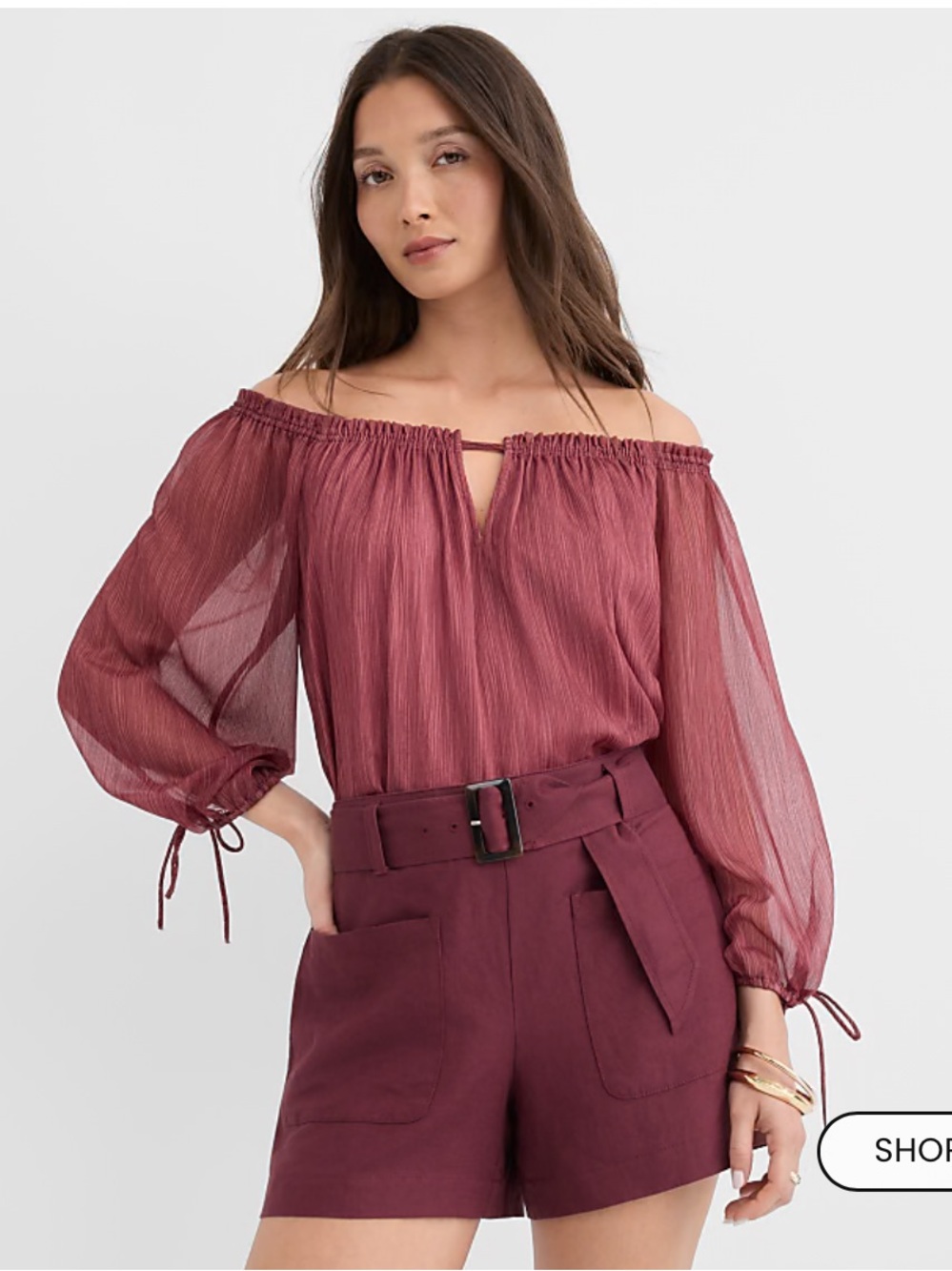 Striped Tie Cuff Off The Shoulder Blouse